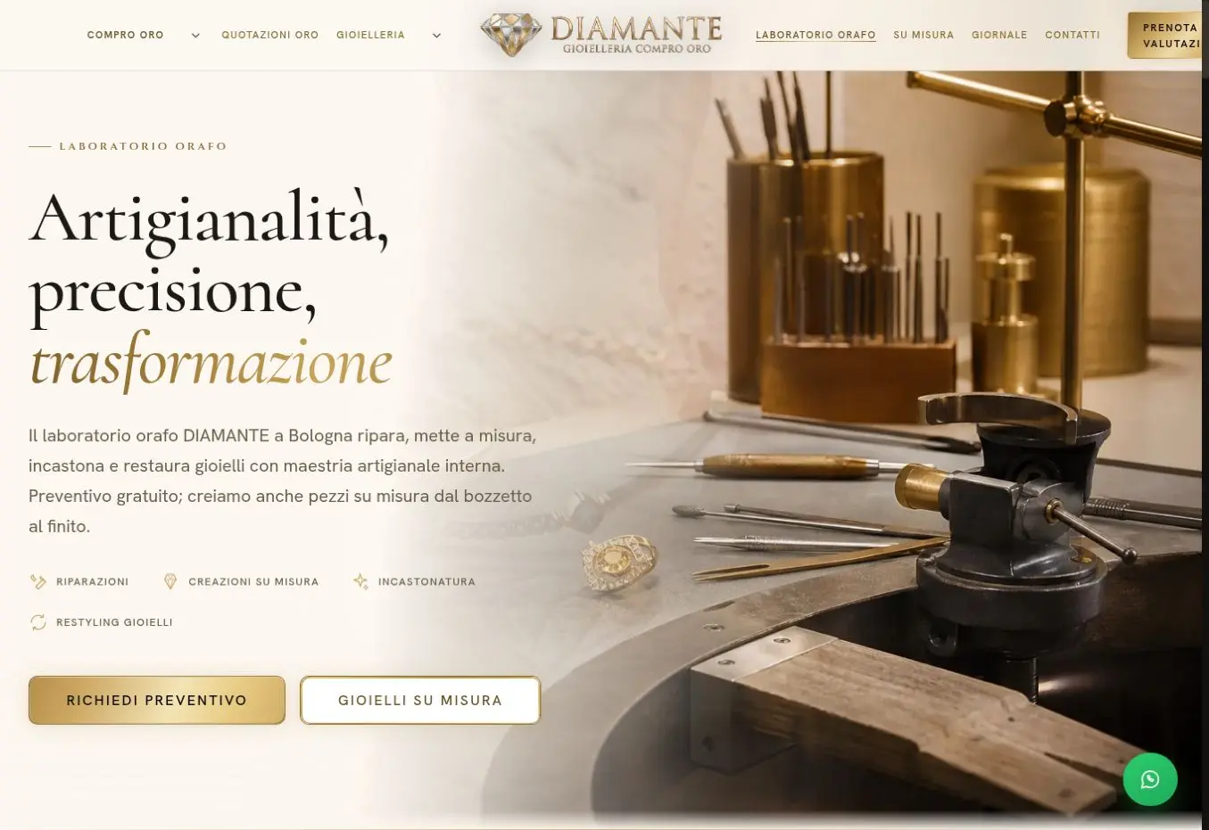 Pagina live del laboratorio orafo Diamante