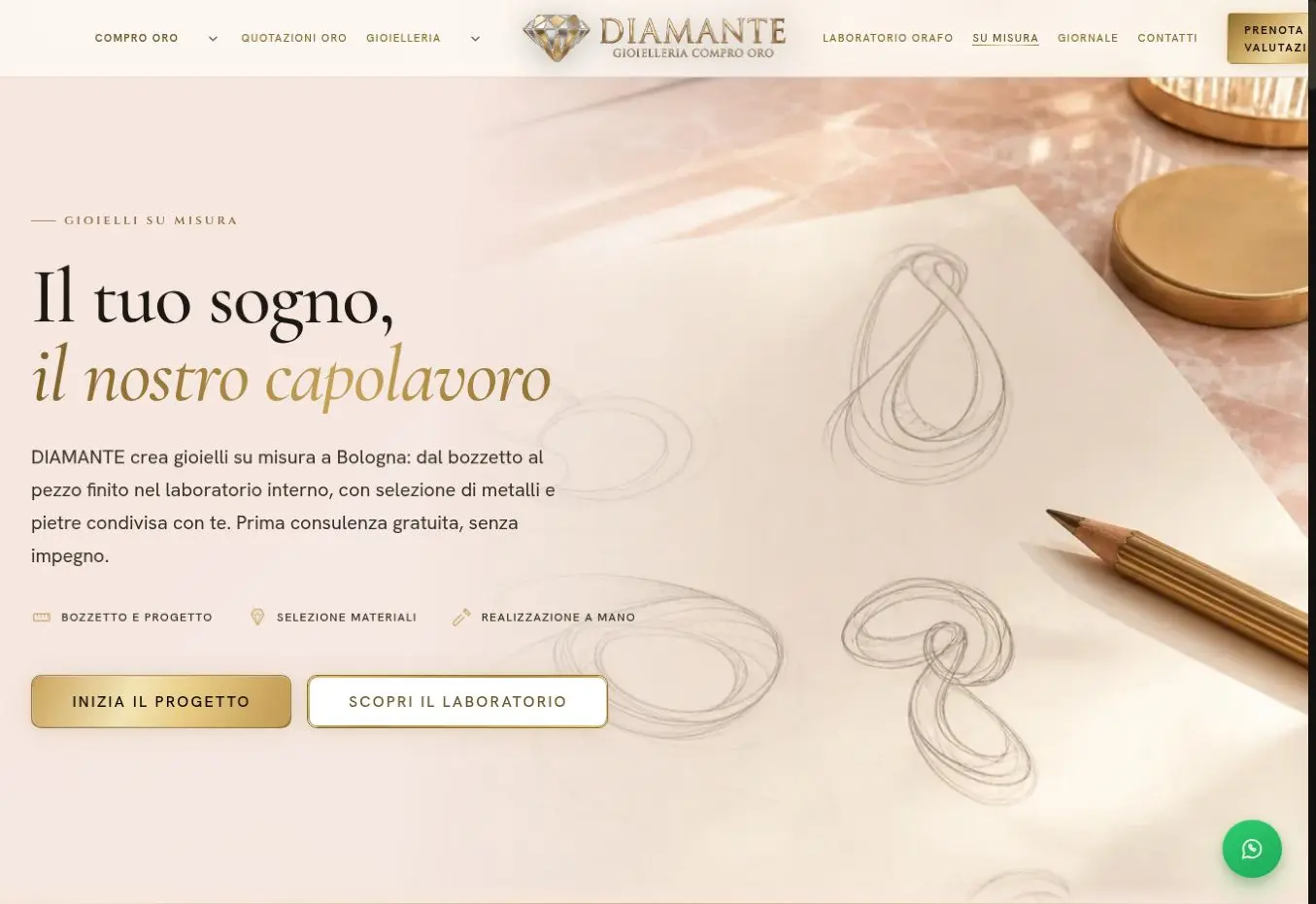 Pagina live del percorso gioielli su misura Diamante