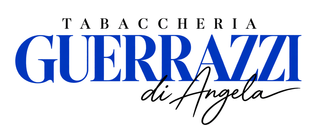 Logo originale Tabaccheria Guerrazzi di Angela, con nome cobalto e firma nera