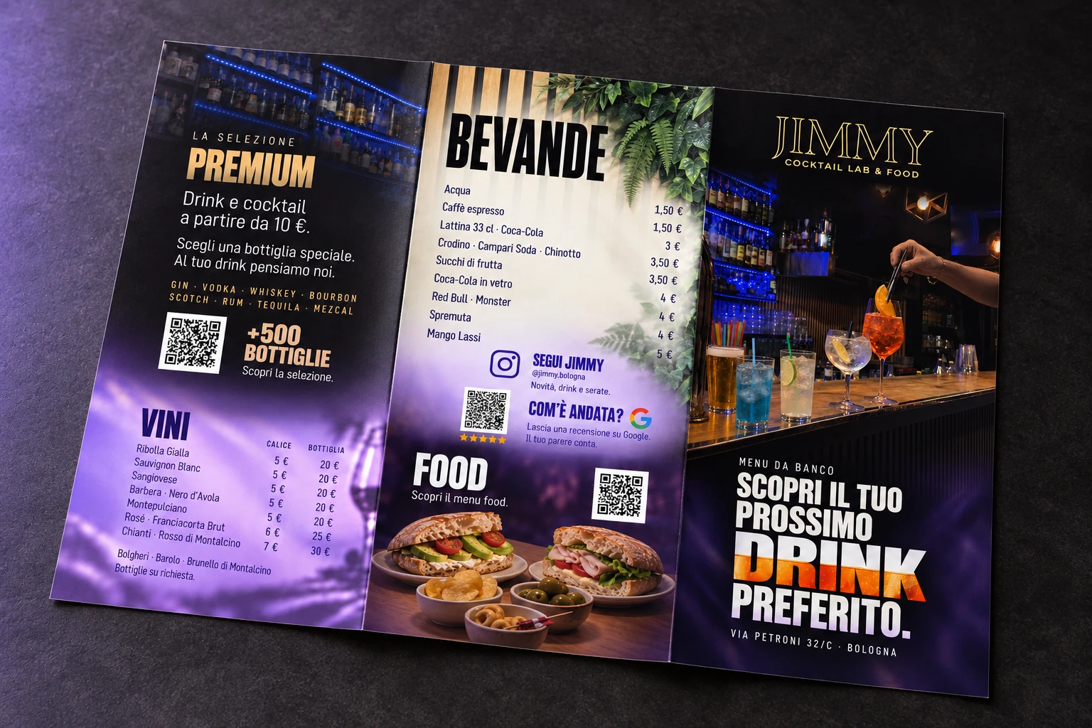 Jimmy / Menu fisico e digitale / ante esterne del menu