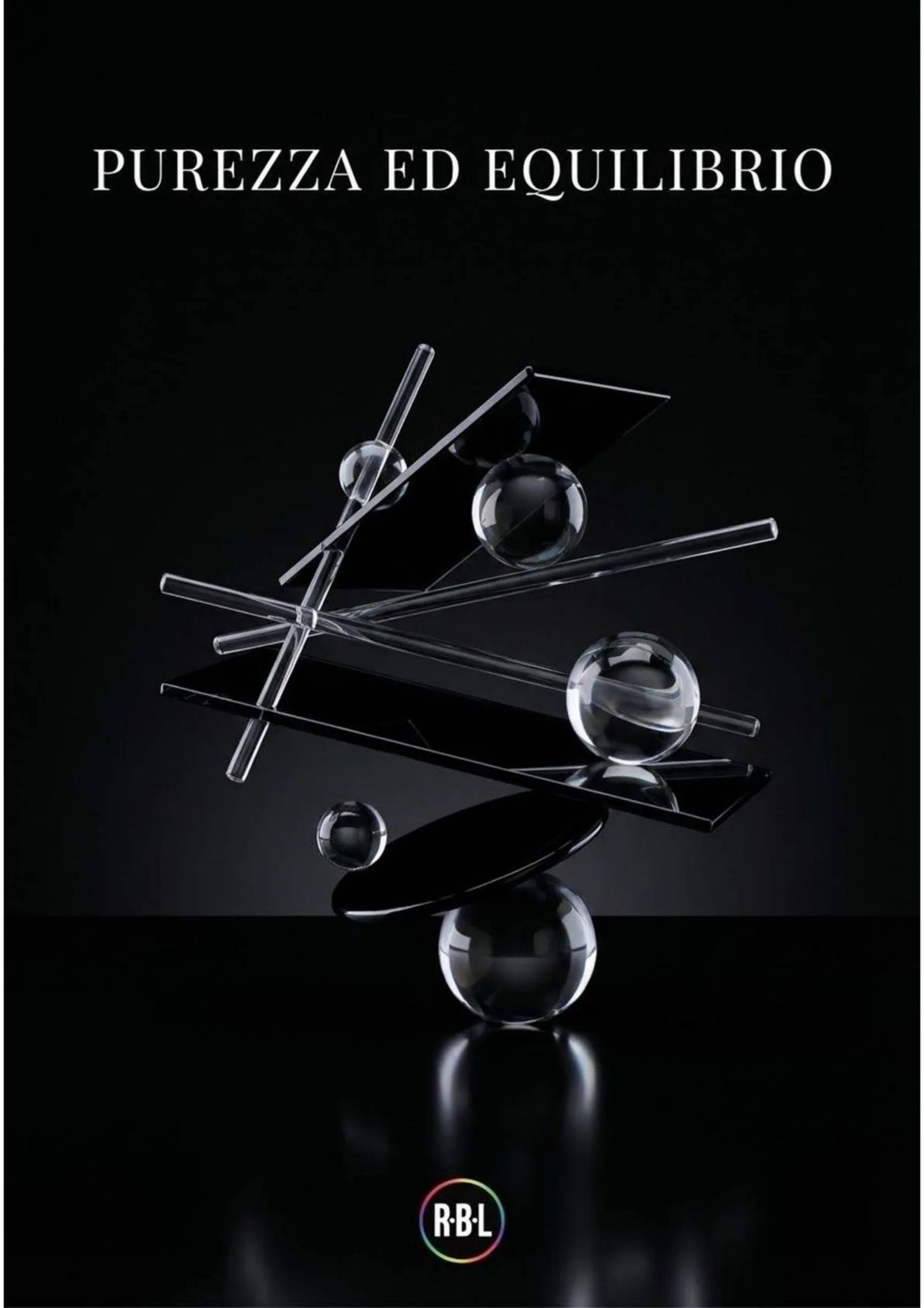 Pagina 19. Pagina di pausa con titolo «Purezza ed equilibrio» e una composizione di gocce sospese su fondo nero.