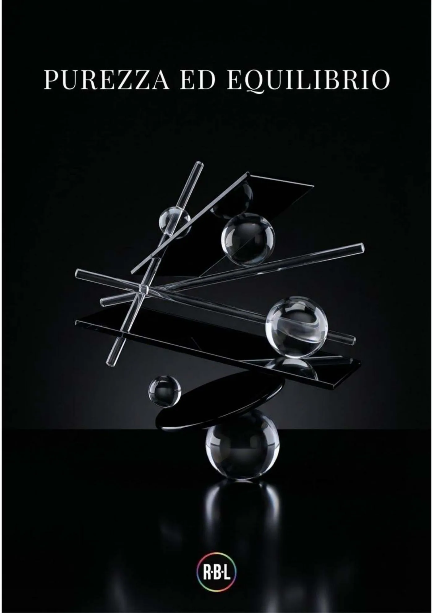 Pagina 19. Pagina di pausa con titolo «Purezza ed equilibrio» e una composizione di gocce sospese su fondo nero.