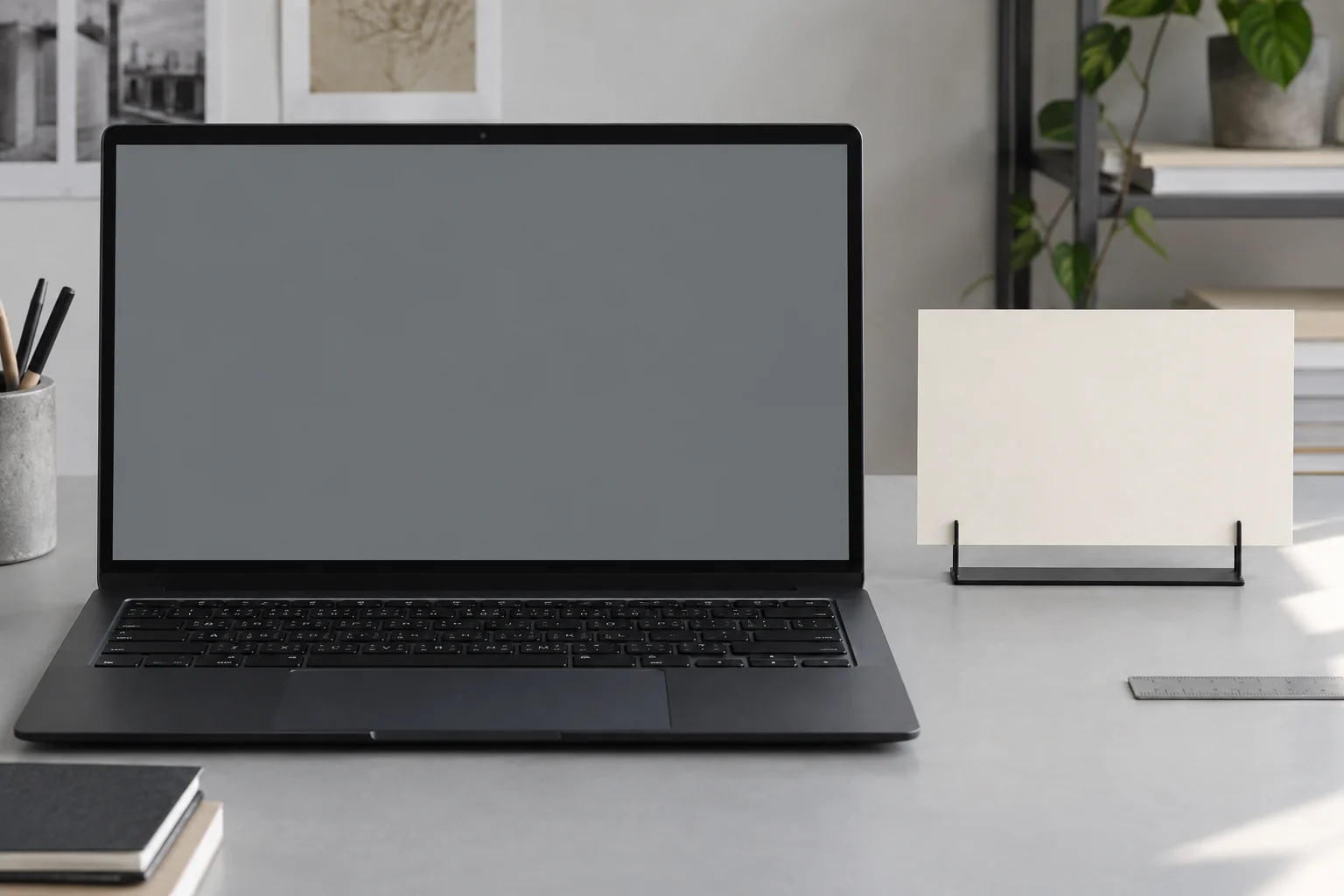Scena editoriale AI: laptop e supporto cartaceo con scheda digitale e tavola colore originali RBL sovrapposte