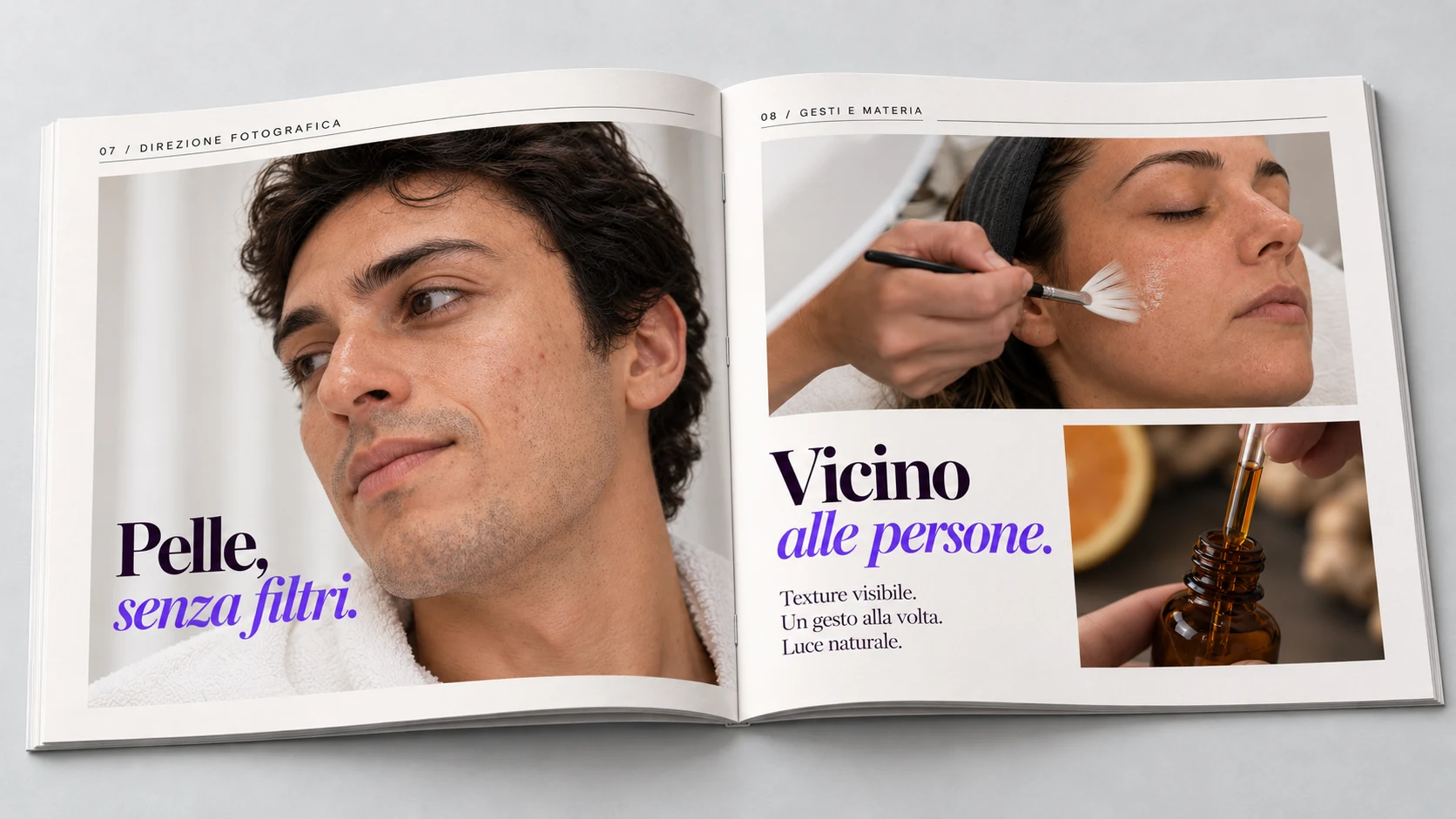 Brand book Rebel: direzione fotografica, pelle e gesti