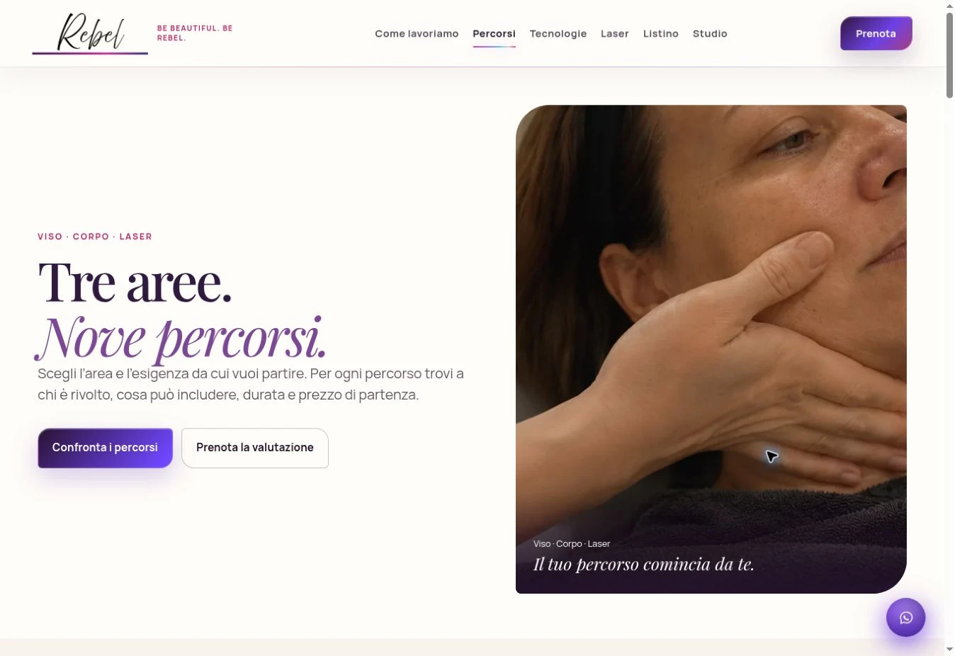 Pagina dei percorsi Rebel: tre aree, nove percorsi e accesso al confronto tra le proposte.