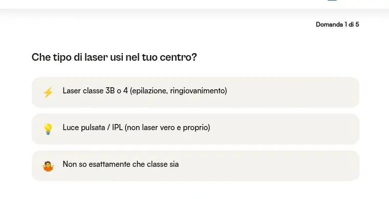 Primo passaggio del percorso guidato THORY Academy con tre opzioni