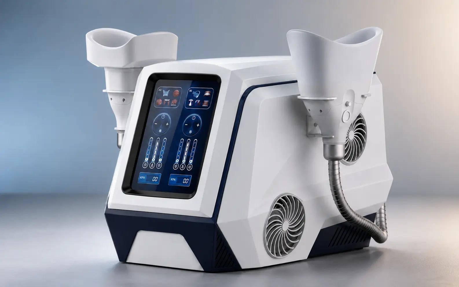CryoShape X2 original product render, with white housing, screen and applicators