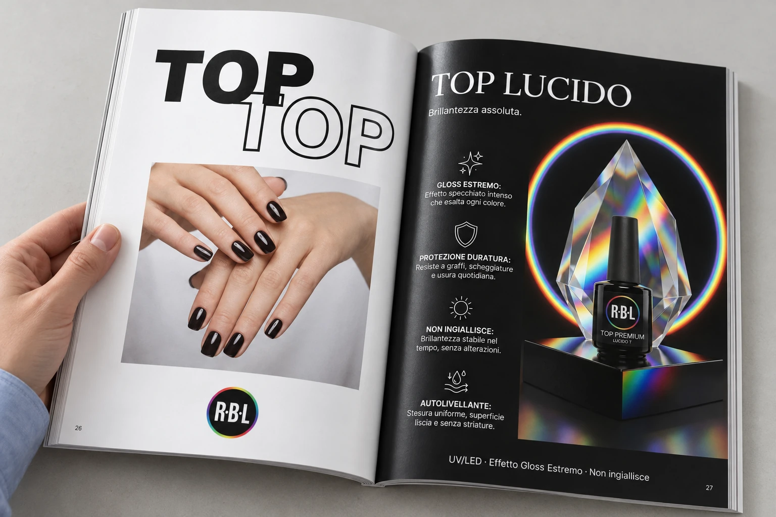 R·B·L Nails / Editorial / sequence and hierarchy. Editorial studio reconstruction · AI-assisted.