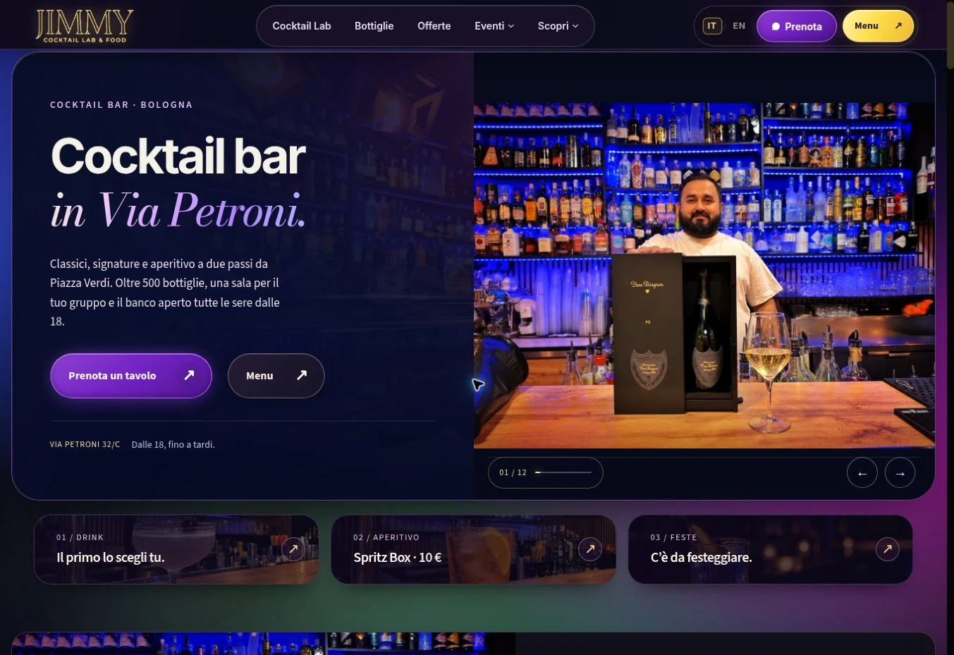 Jimmy current homepage opening with Dom Pérignon P2, captured live on 19 September 2026