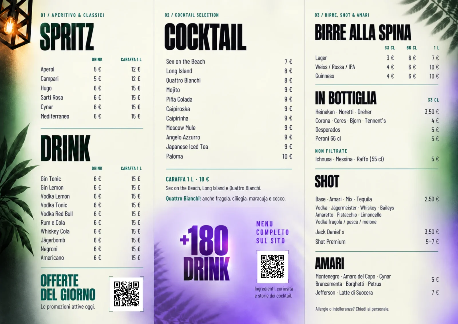 Tavola originale interna del menu da banco Jimmy.