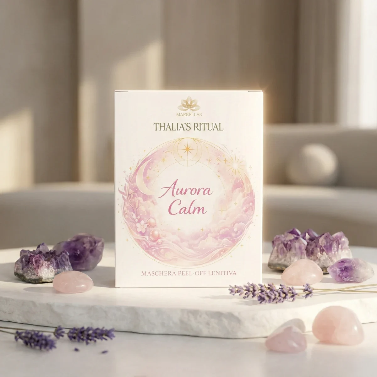 Visual di prodotto Marbellas Aurora Calm, con la confezione dedicata.
