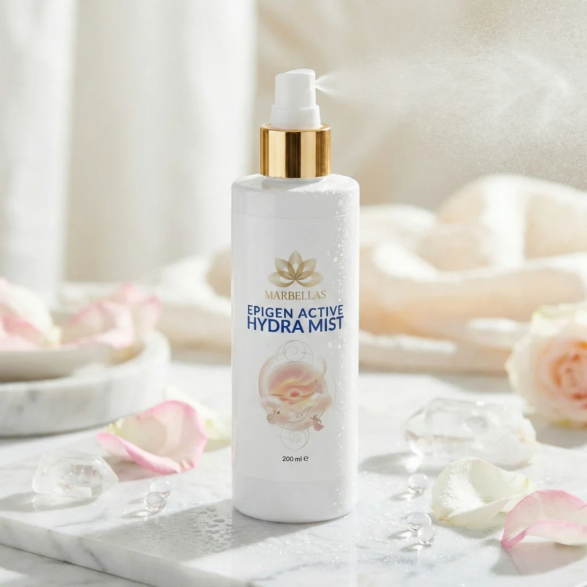 Visual di prodotto Marbellas Hydra Mist, con la confezione dedicata.