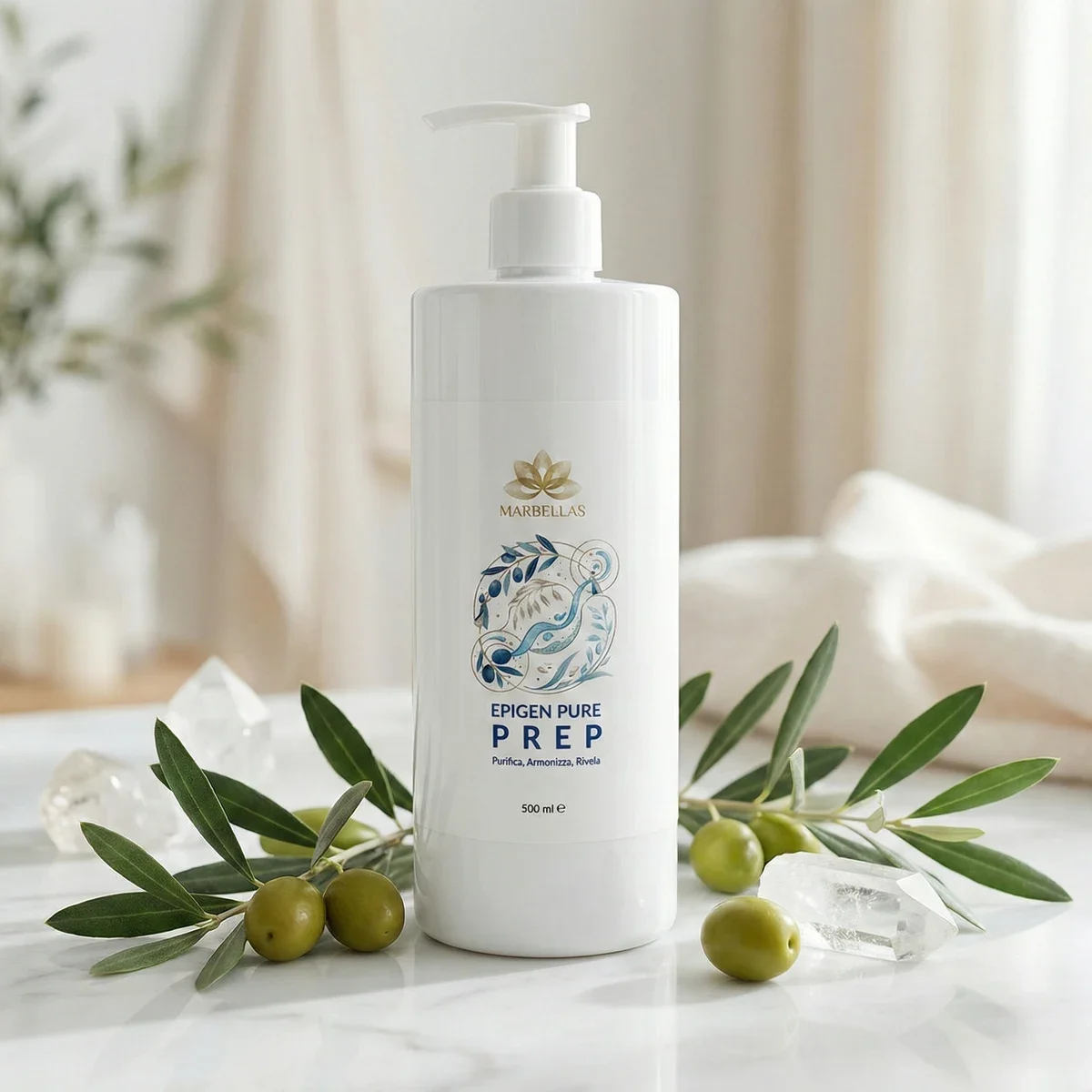 Visual di prodotto Marbellas Pure Prep, con la confezione dedicata.