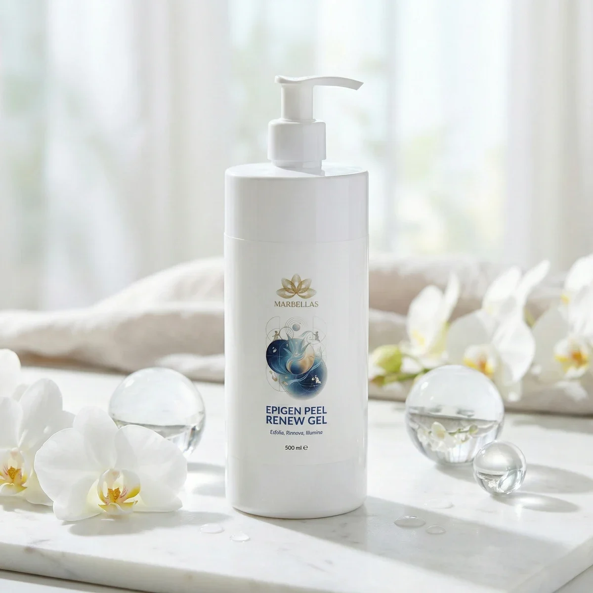 Visual di prodotto Marbellas Peel & Renew Gel, con la confezione dedicata.