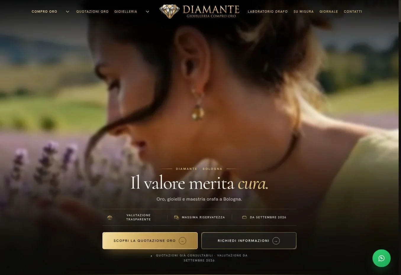 Schermata del sito Diamante Bologna.