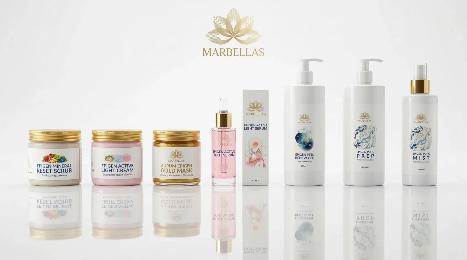 La collezione Marbellas riunita in una scena di marca.
