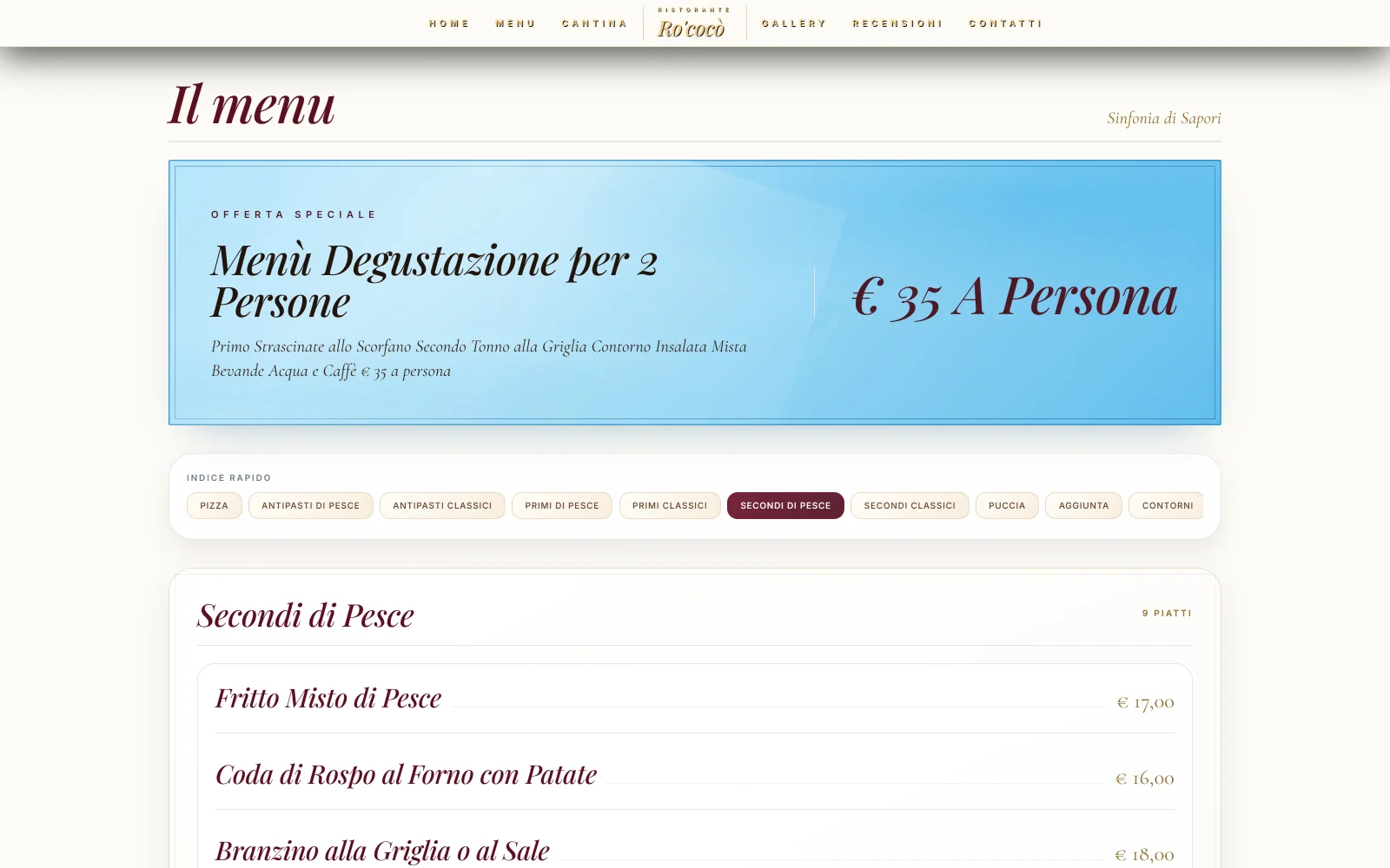 Menu digitale del ristorante RO’COCÒ.