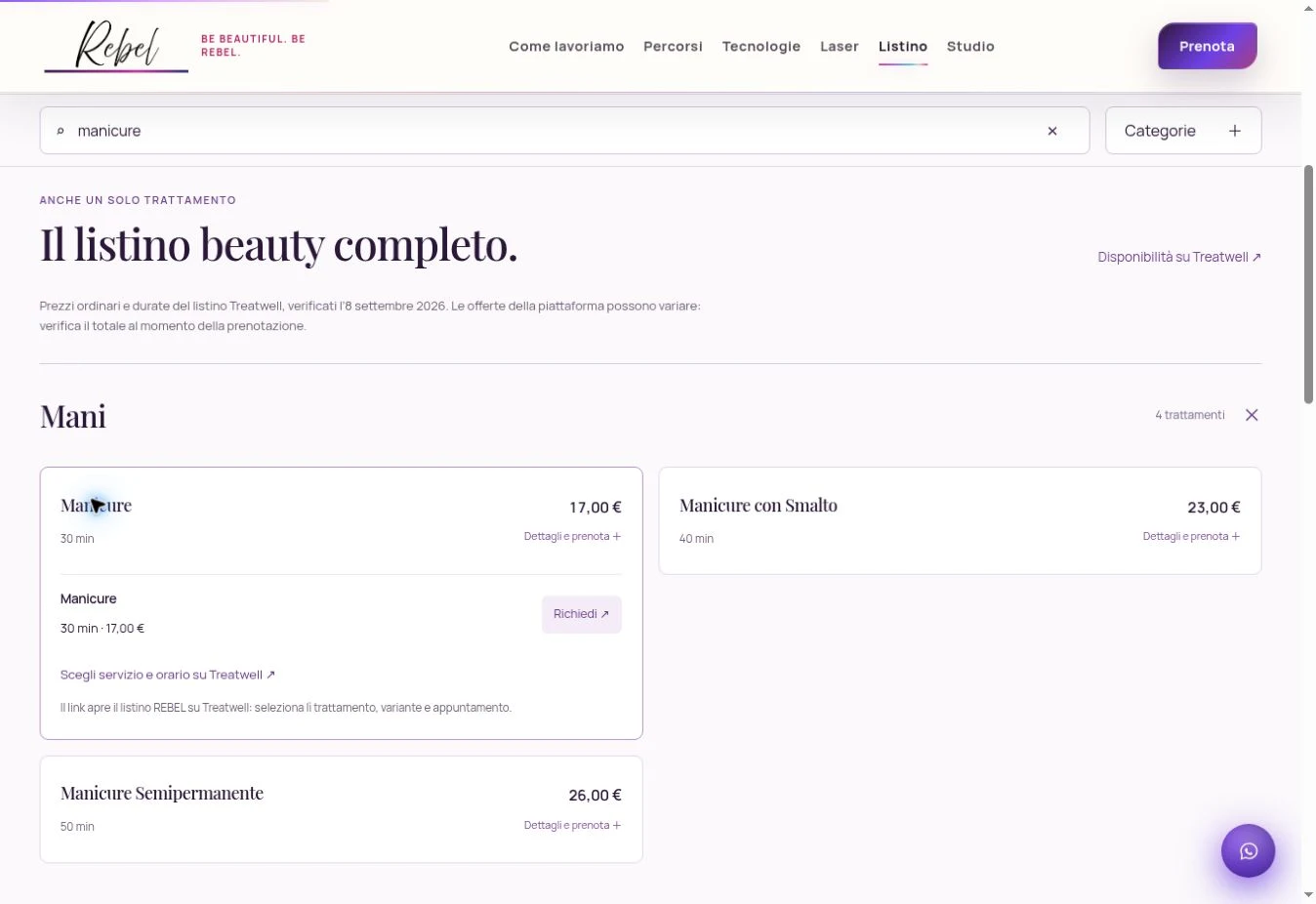 Esempio Rebel: Il listino completo