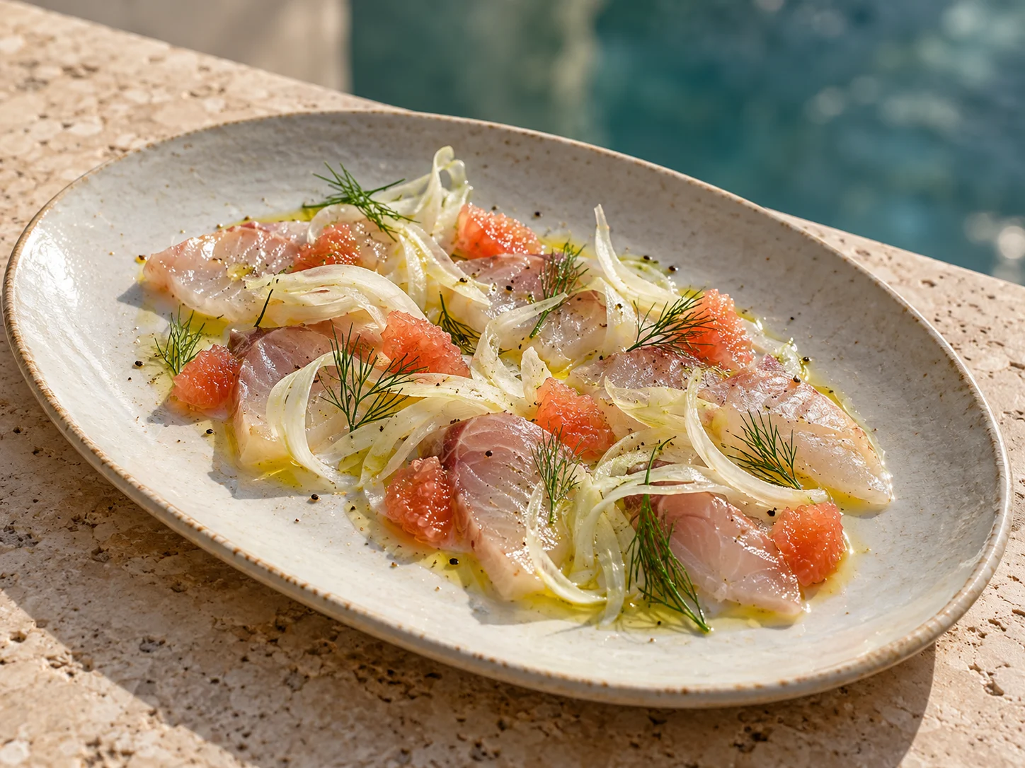 Crudo con finocchio e pompelmo nel menu AURA